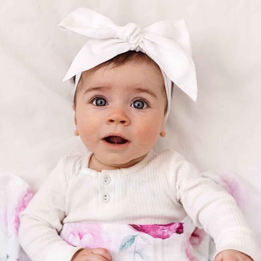 White Pre-Tied Linen Bow - Baby & Toddler - View 3