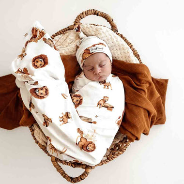 Lion Organic Jersey Wrap & Beanie Set-Snuggle Hunny