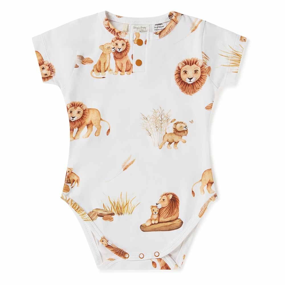 Lion Short Sleeve Organic Baby Bodysuit