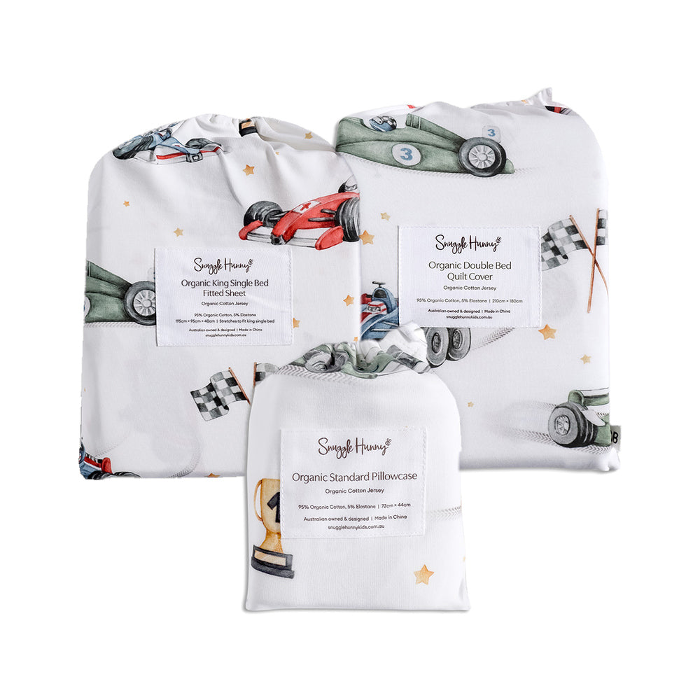 Bundle - Little Racers King Single Bedding - 1 x Sheet + 1 x Quilt Cover + 1 x Pillowcase - View 1