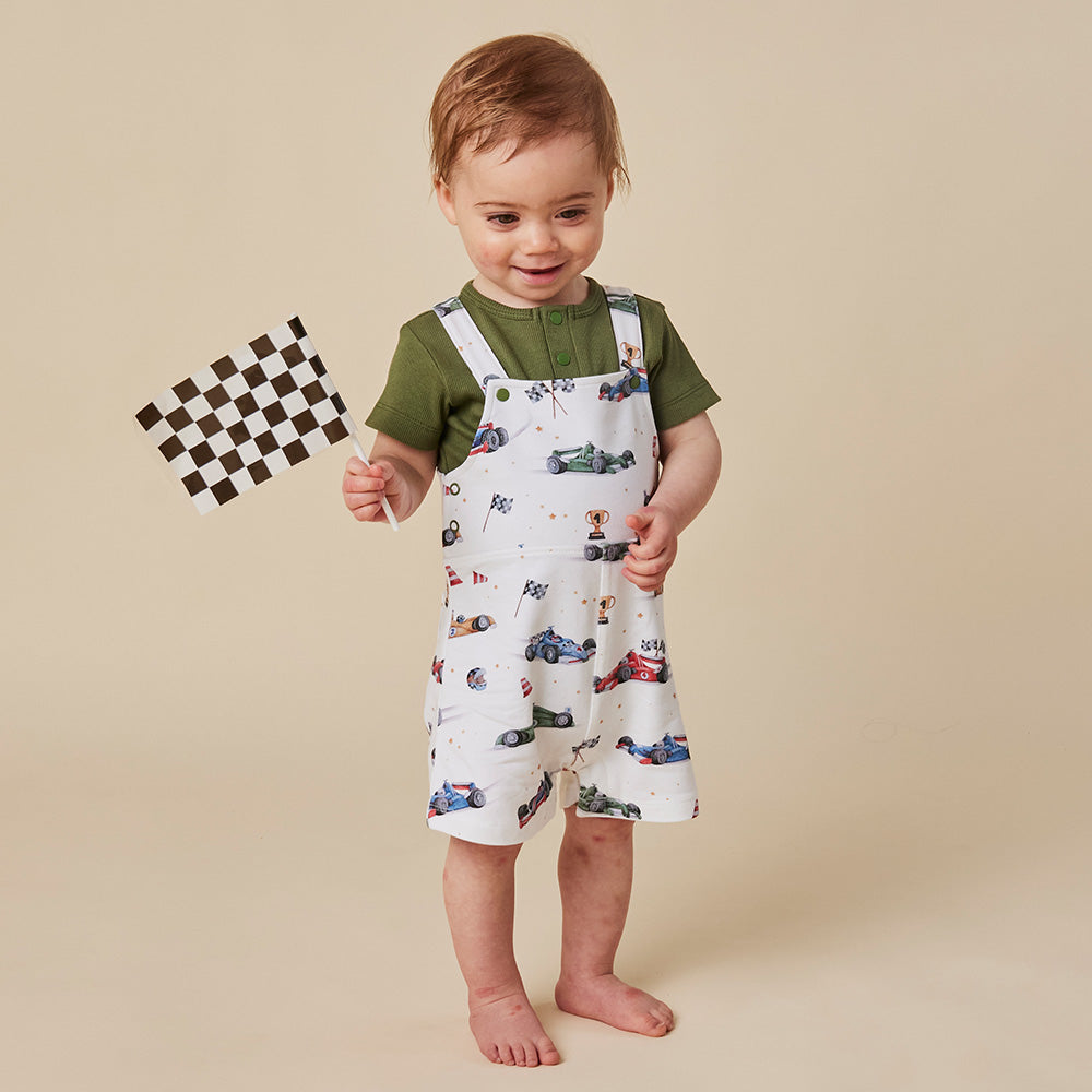 Little Racers Organic Snuggle Overall Shorts - View 1