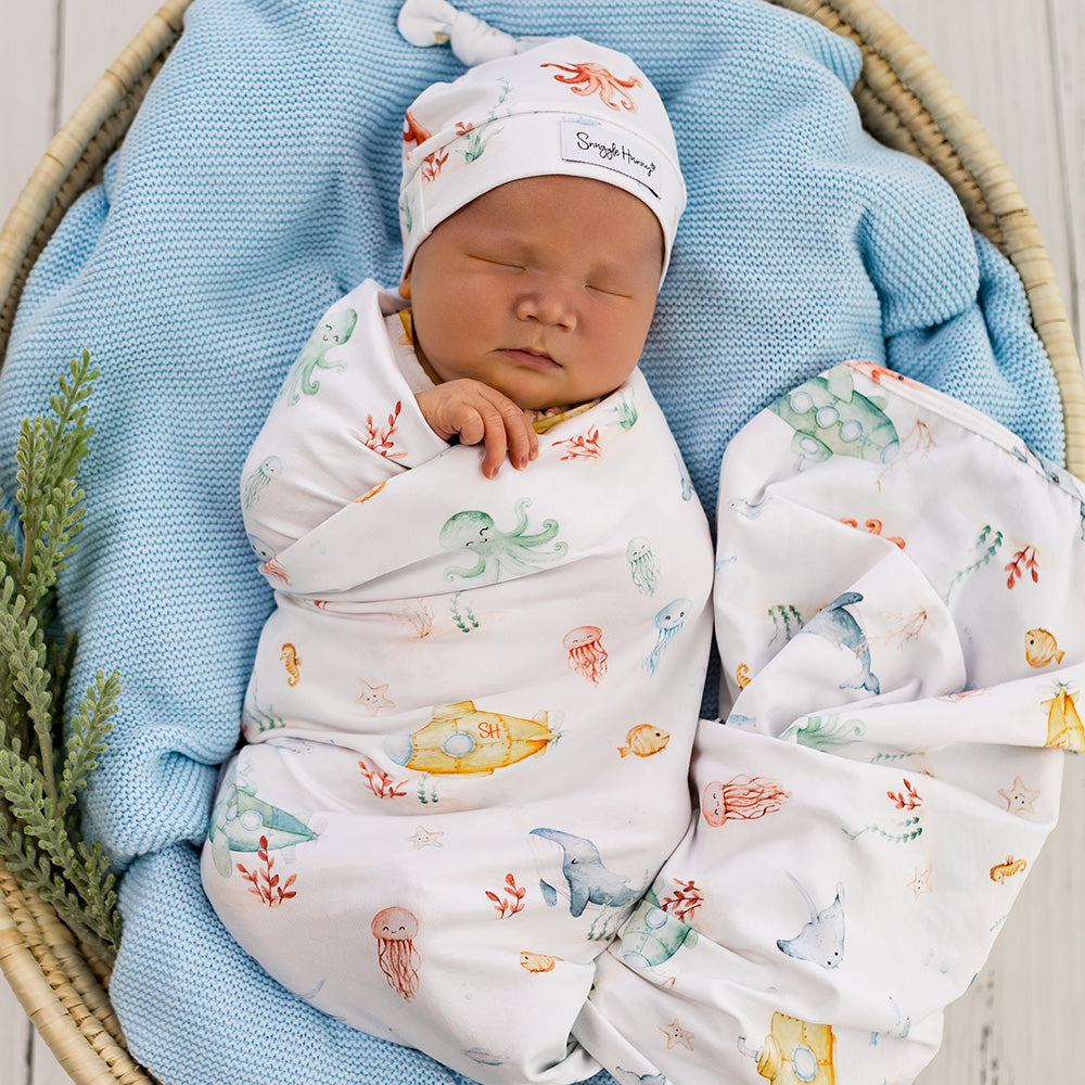 Little Subs Organic Jersey Wrap & Beanie Set - View 1