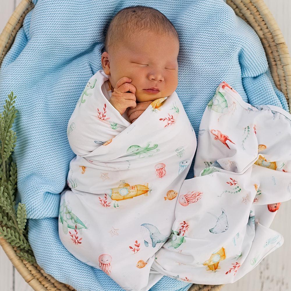Little Subs Organic Jersey Wrap & Beanie Set - View 6