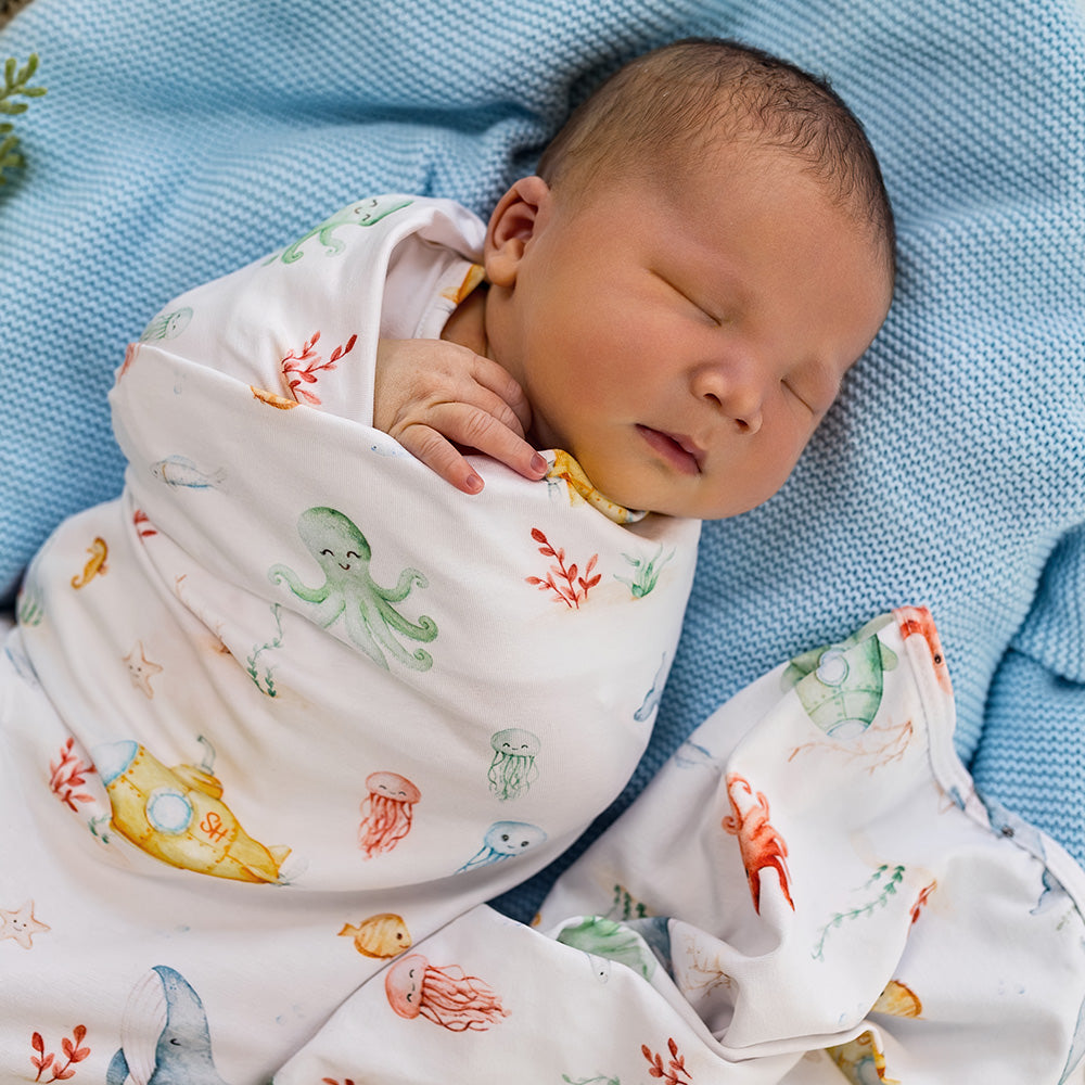 Little Subs Organic Jersey Wrap & Beanie Set - View 9