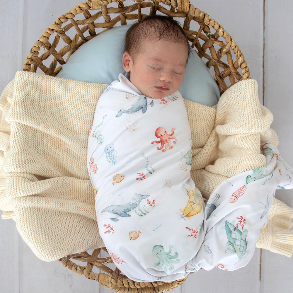 Little Subs Organic Jersey Wrap & Beanie Set - View 7