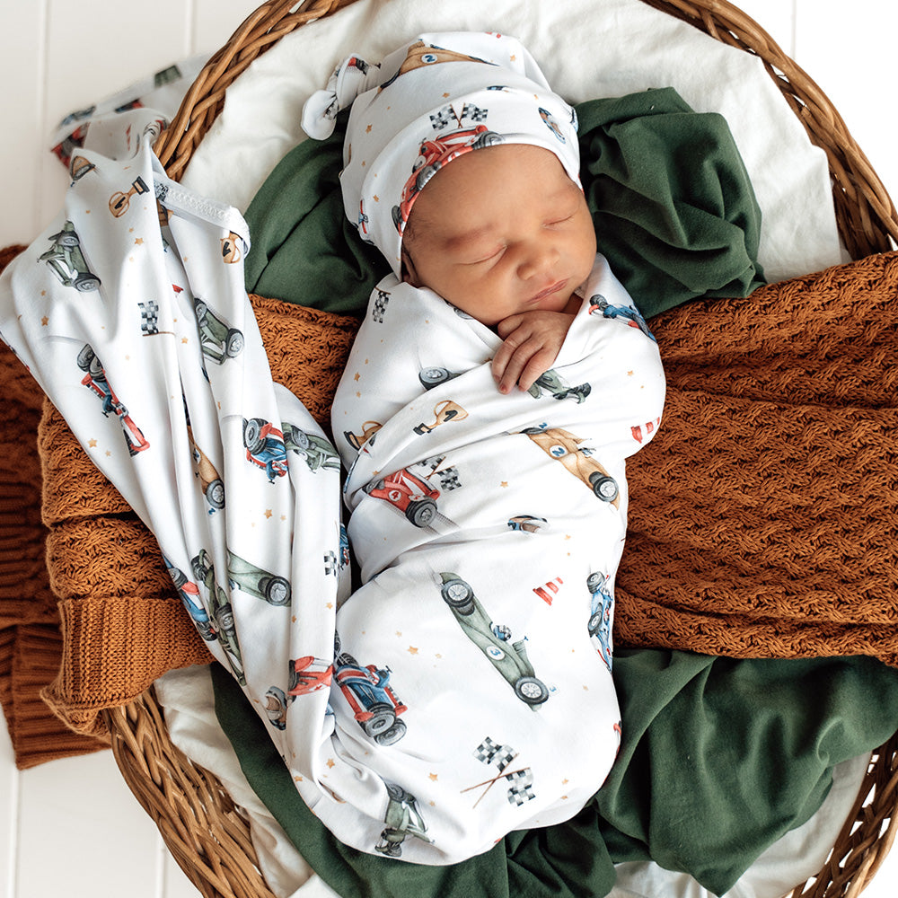Little Racers Organic Jersey Wrap & Beanie Set - View 1