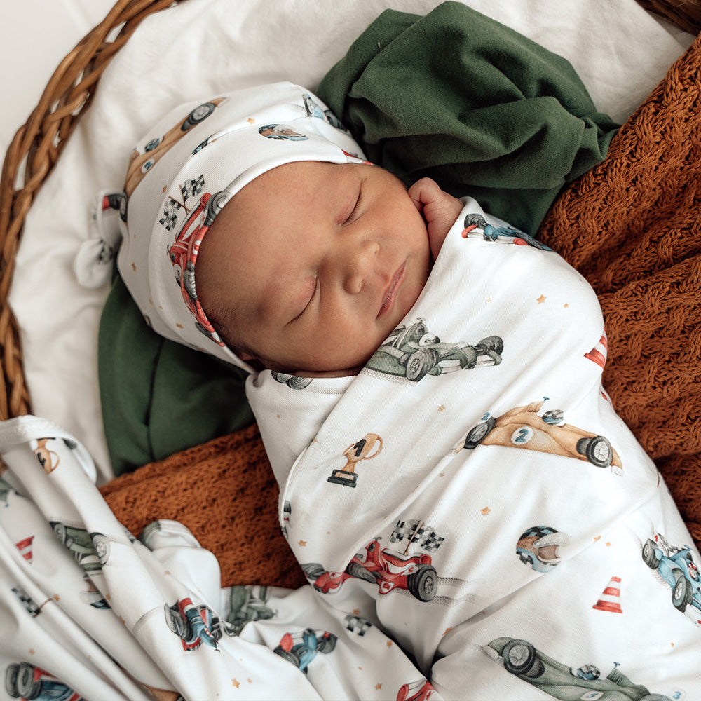 Little Racers Organic Jersey Wrap & Beanie Set - View 3