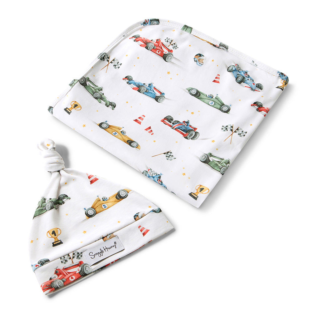 Little Racers Organic Jersey Wrap & Beanie Set - View 2