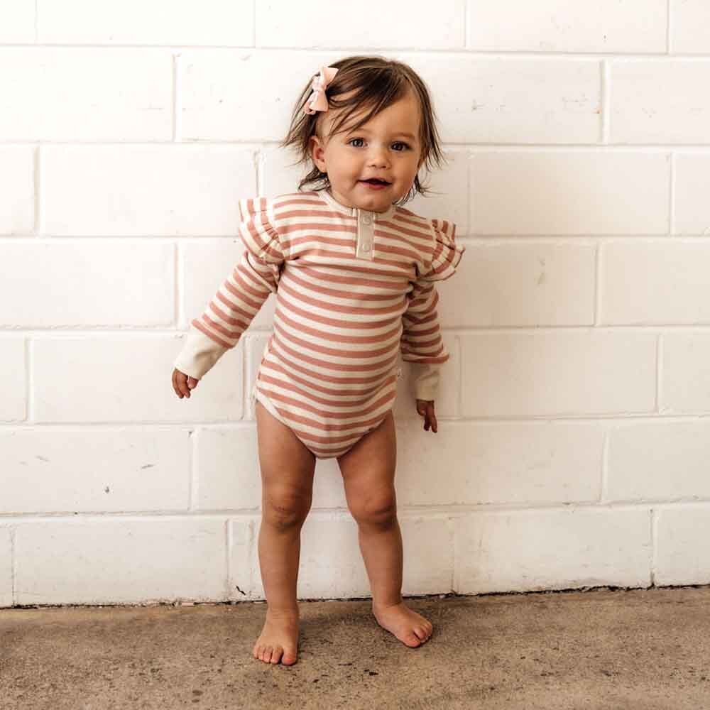 Rose Stripe Long Sleeve Organic Bodysuit - View 3