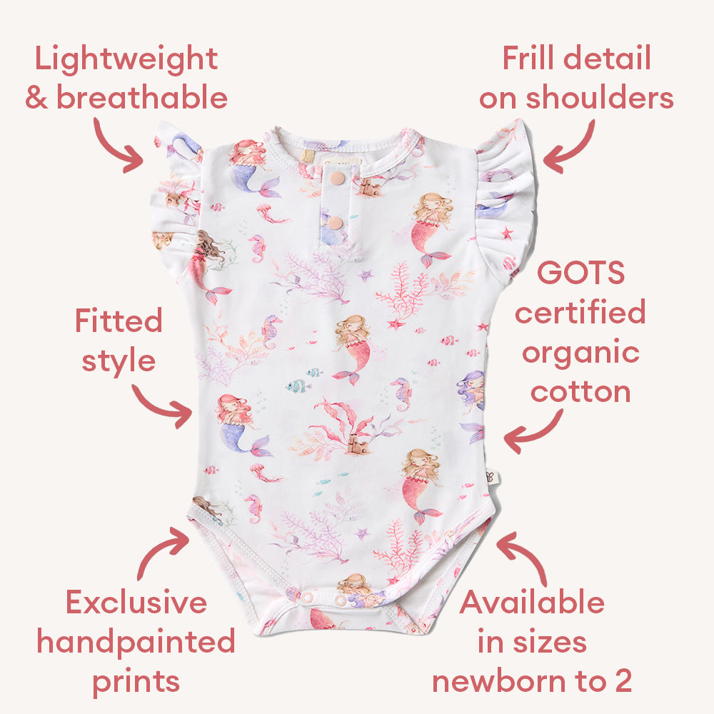 Mermaid Short Sleeve Organic Bodysuit with Frill - View 4