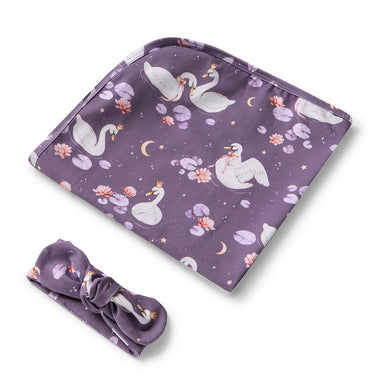 Midnight Swan Organic Jersey Wrap & Topknot Set | Snuggle Hunny