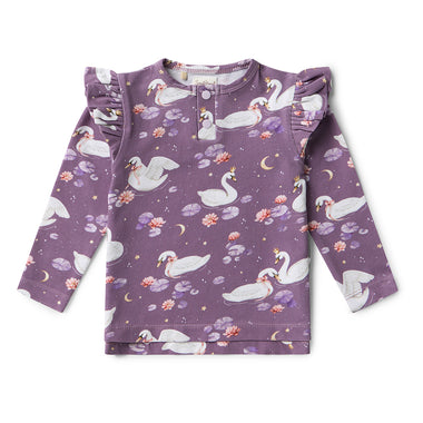 Midnight Swan Organic Long Sleeve Top with Frill | Snuggle Hunny