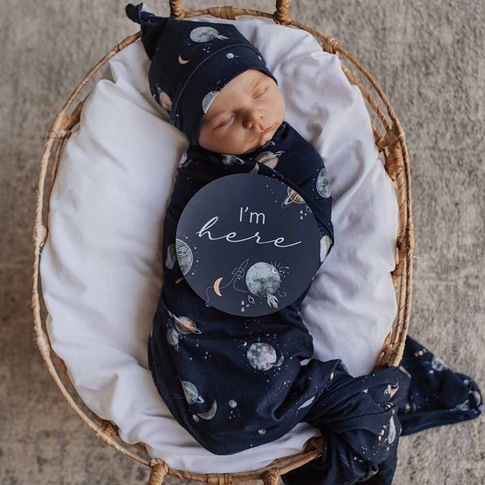 Milky Way Organic Baby Jersey Swaddle Wrap & Beanie Snuggle Hunny