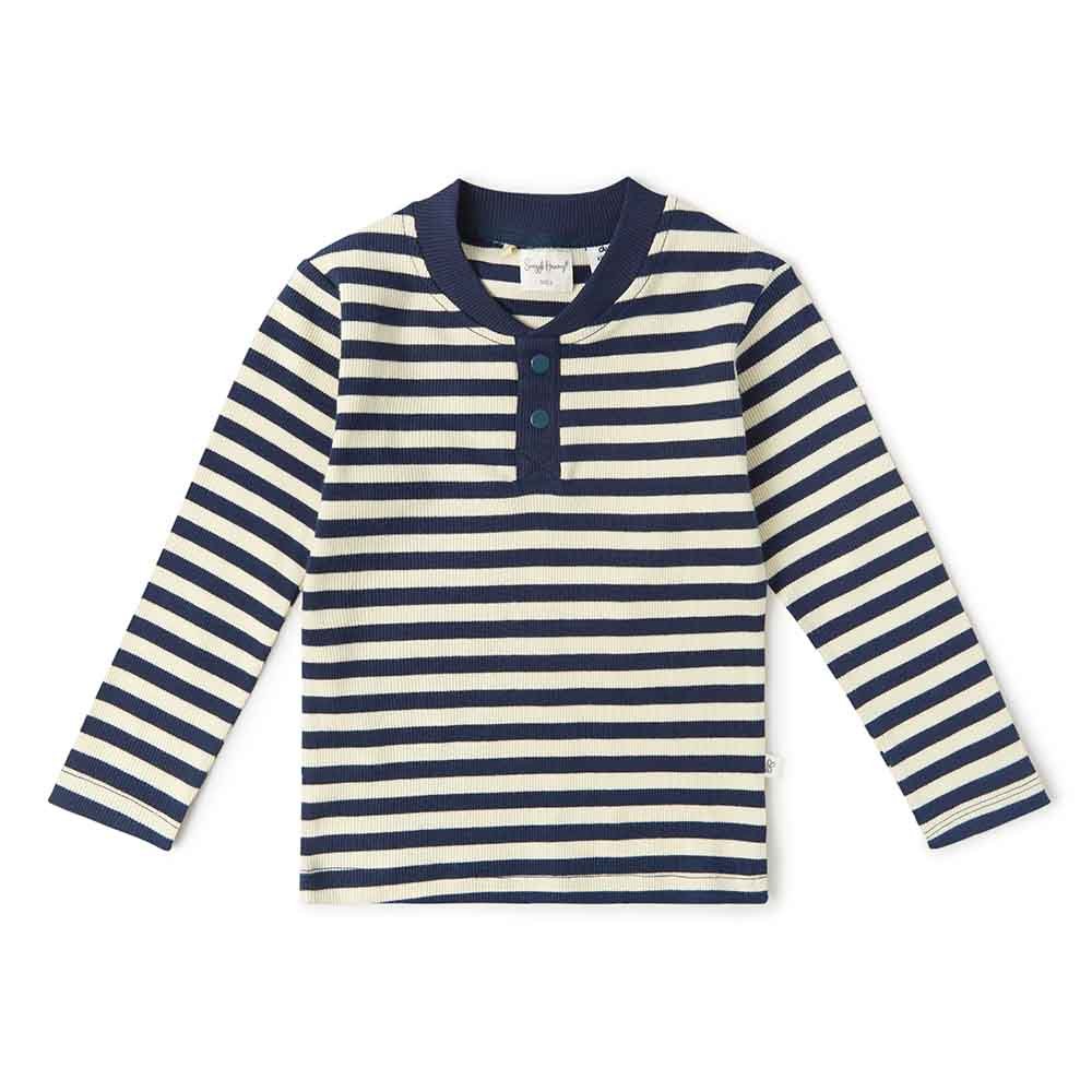 Moonlight Stripe Organic Henley Top-Snuggle Hunny