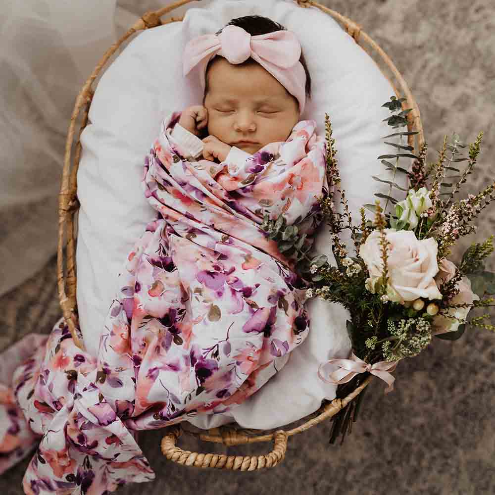 Blushing Beauty Muslin Wrap Birth Announcement Set-Snuggle Hunny