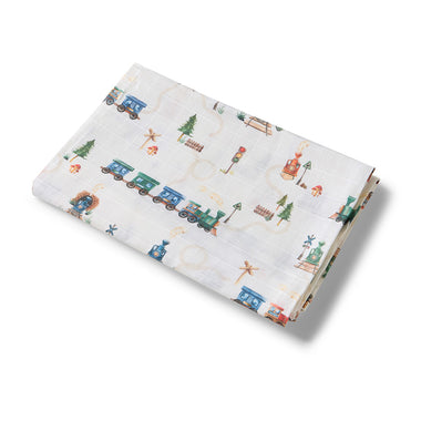 Trains Organic Muslin Wrap | Snuggle Hunny