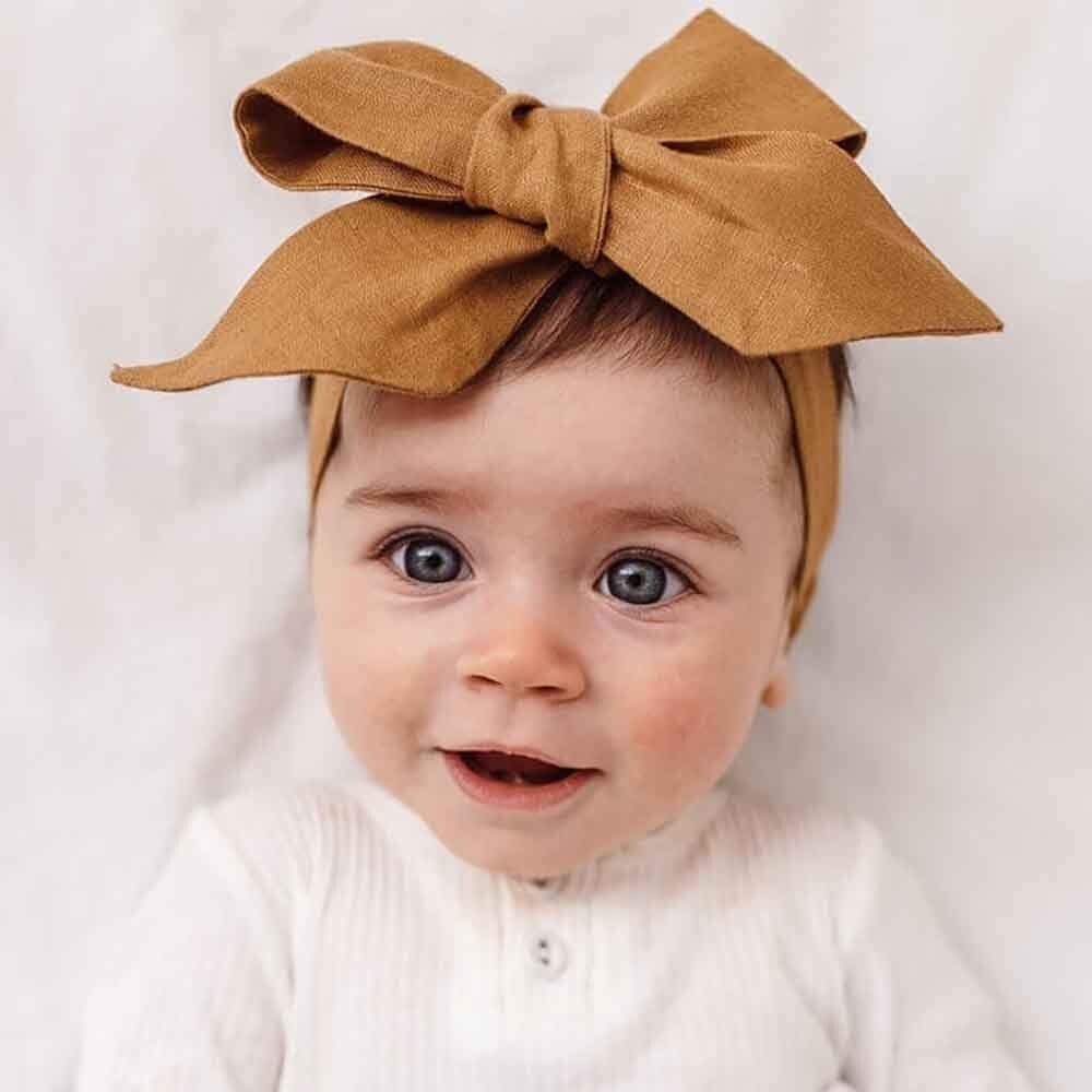 Mustard Pre-Tied Linen Bow - Baby & Toddler - View 1