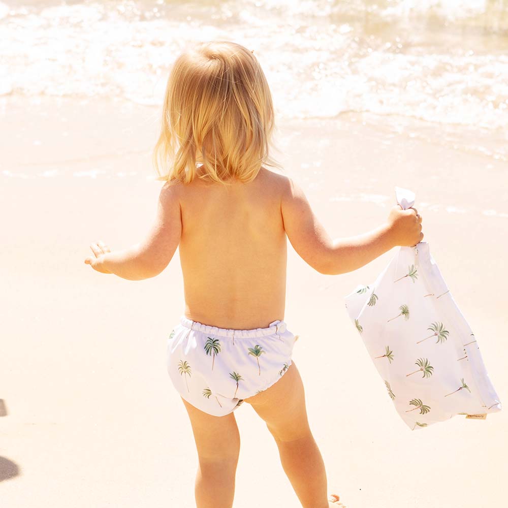 Small Wet Bag for Swimsuit - Palm Beach & Black Print, Reversible Waterproof