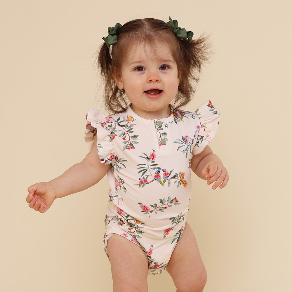 Native Bird Short Sleeve Organic Bodysuit with Frill - View 5