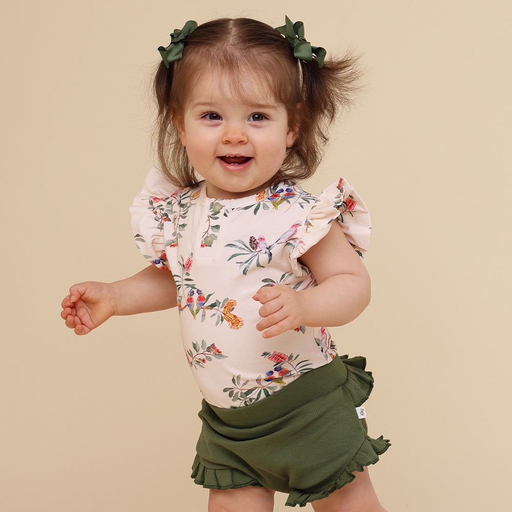 Native Bird Short Sleeve Organic Bodysuit with Frill - View 6