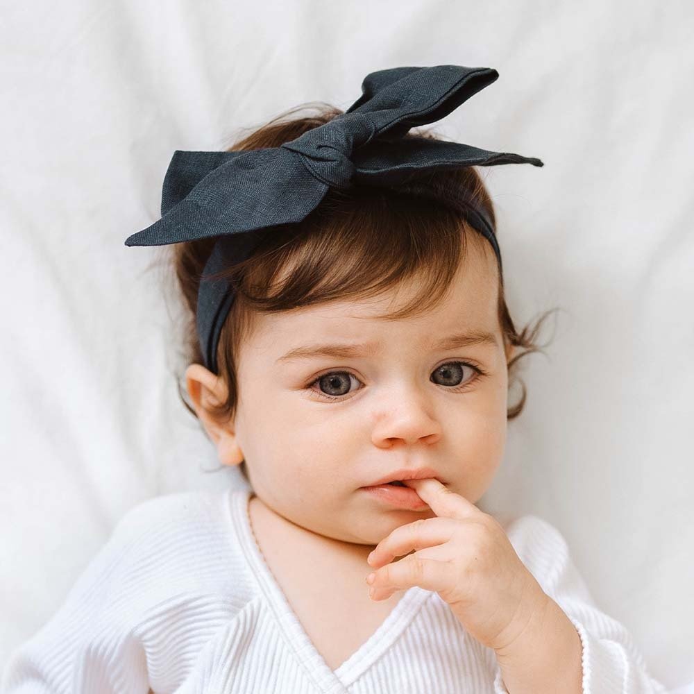 Navy Blue Pre-Tied Linen Bow - Baby & Toddler - View 1