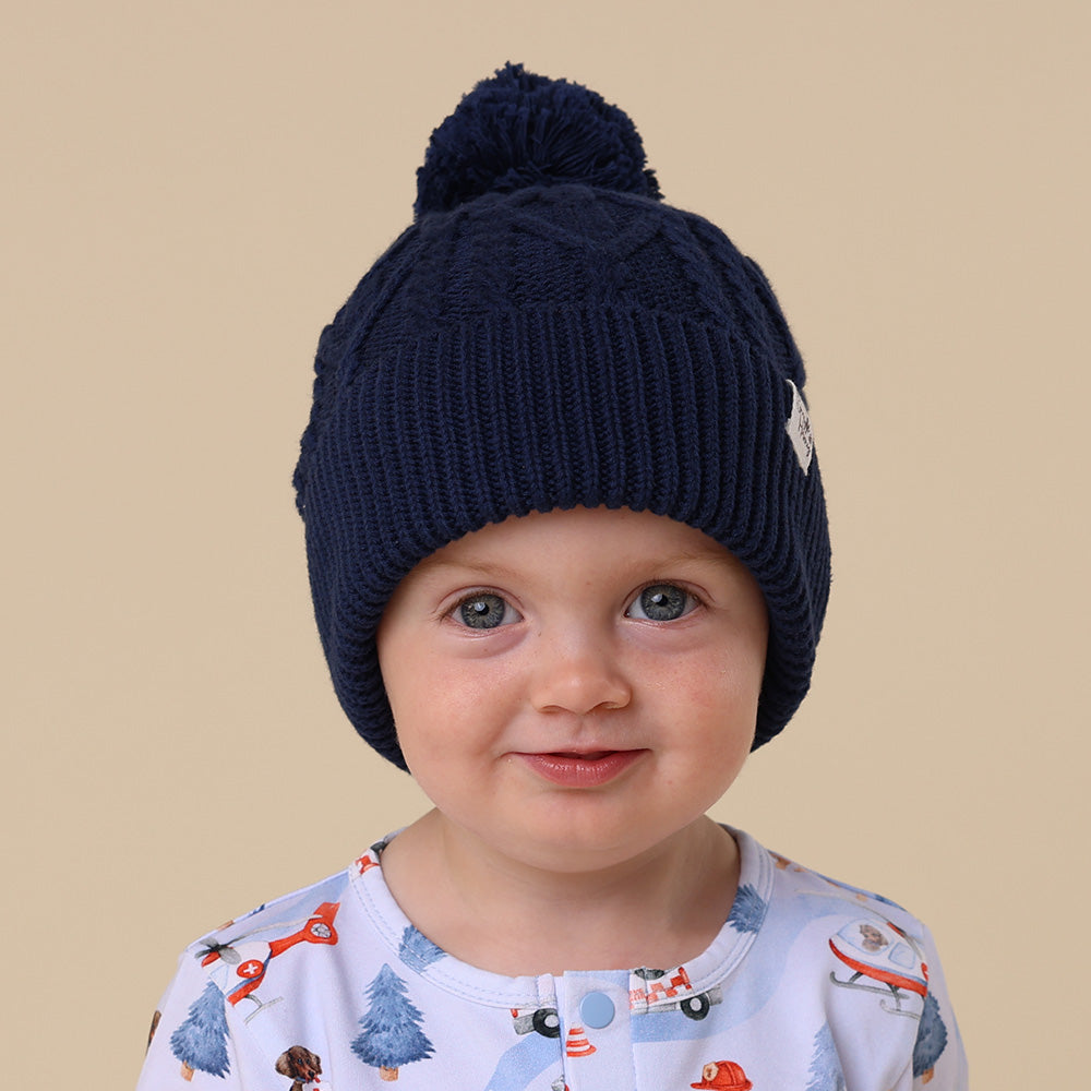 Navy Organic Baby Knit Beanie - View 1