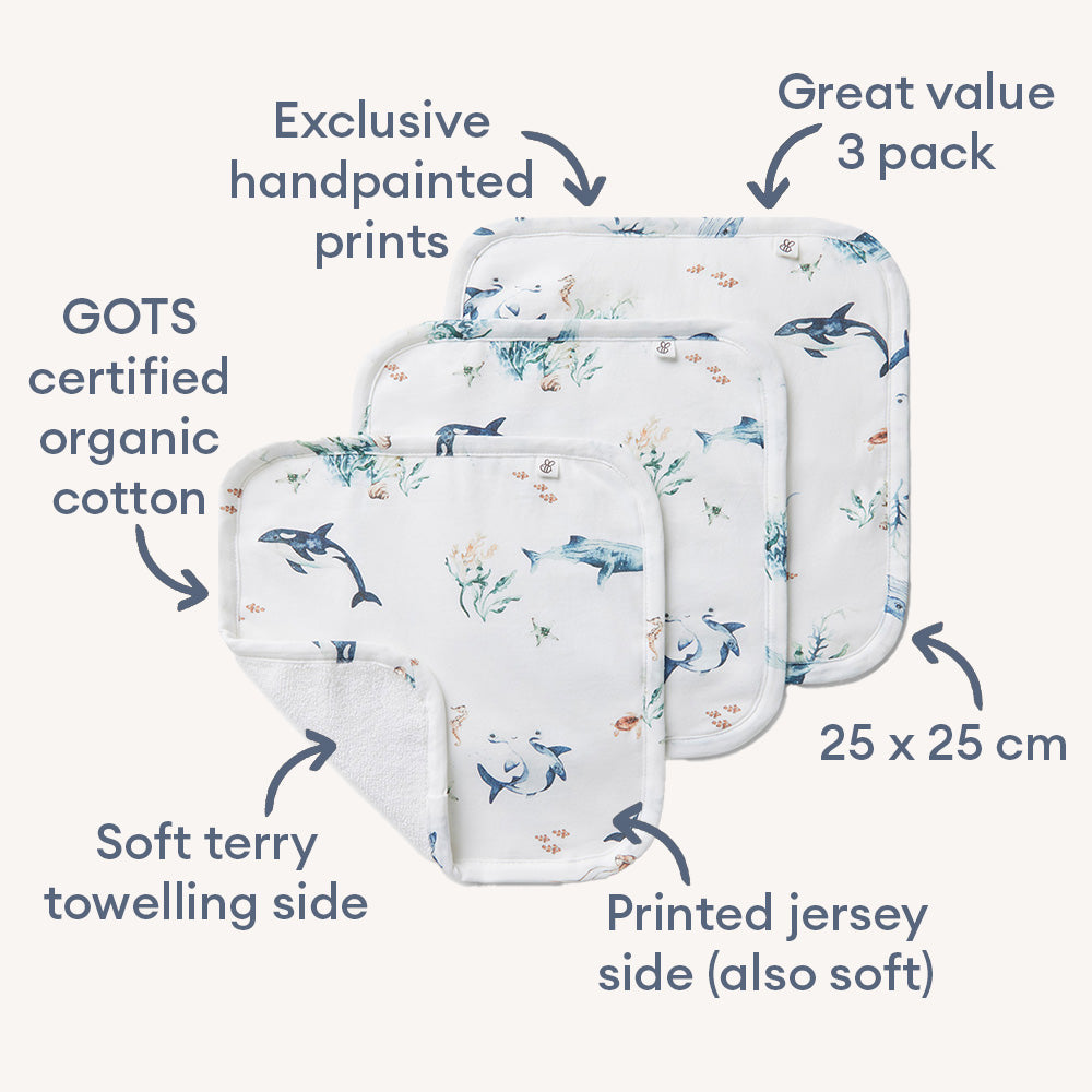 Ocean Organic Wash Cloths - 3 Pack - View 2