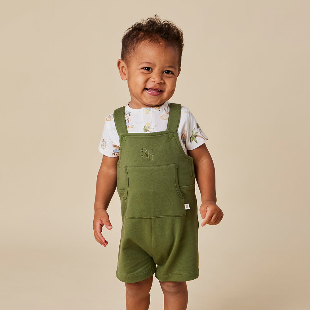 Olive Organic Joey Overall Shorts - View 10