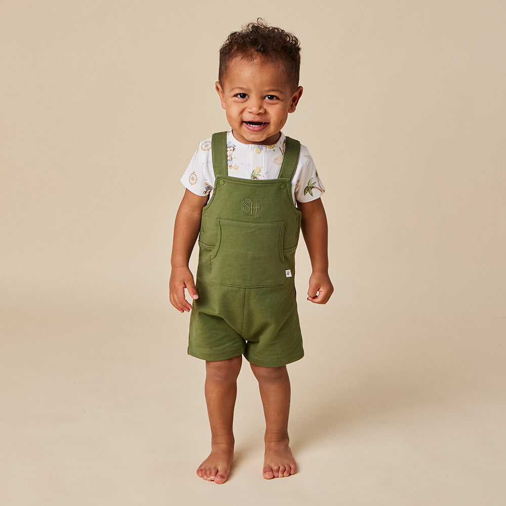 Olive Organic Joey Overall Shorts - View 4