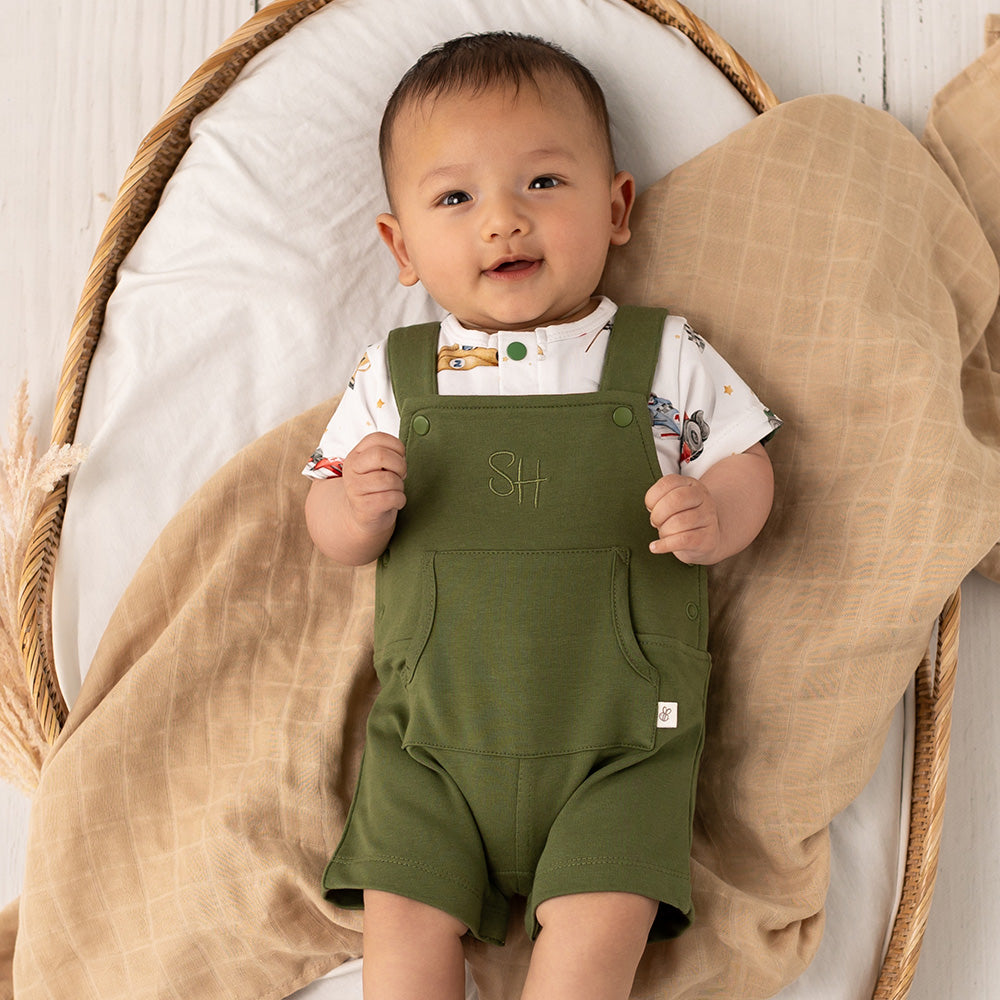 Olive Organic Joey Overall Shorts - View 3