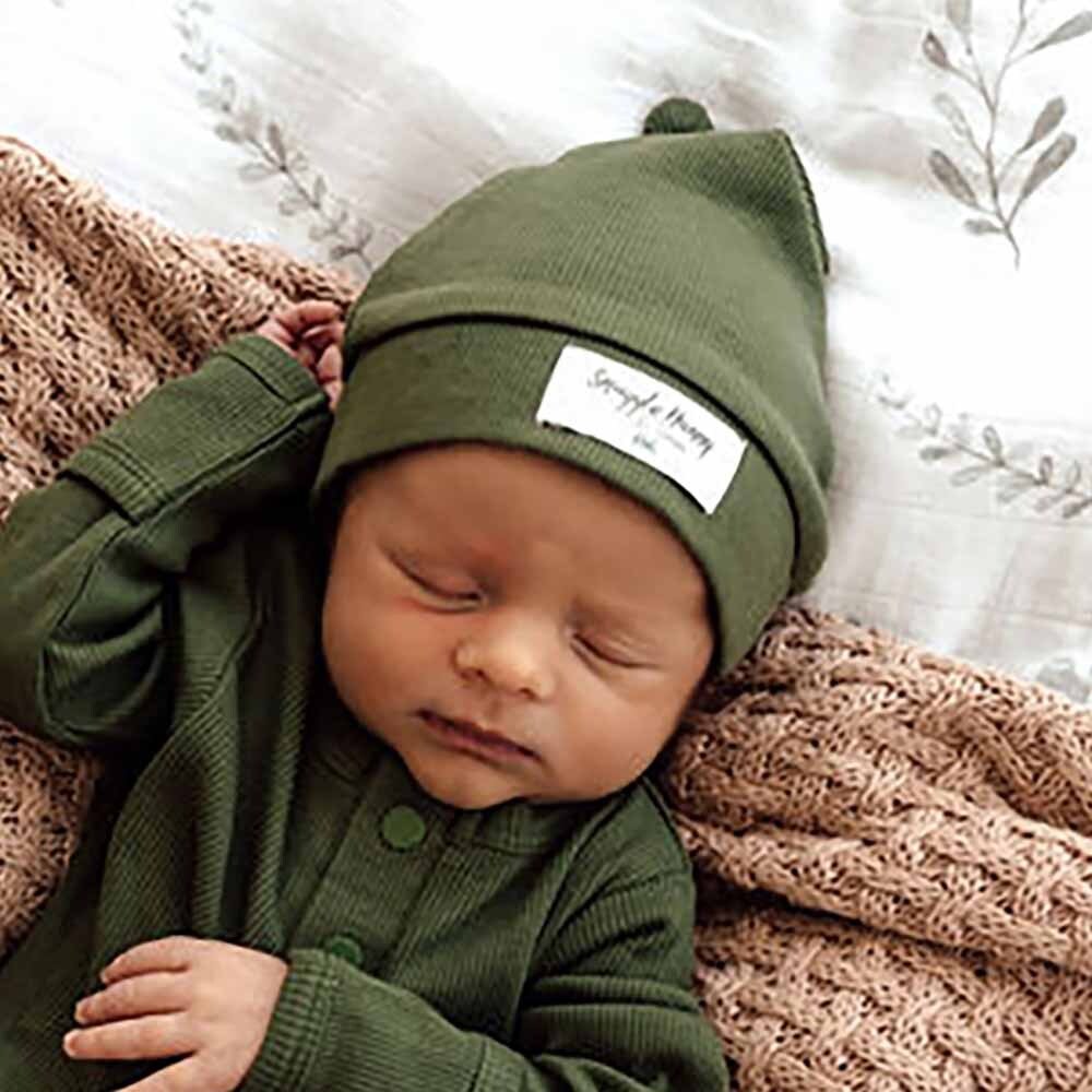 Olive Ribbed Organic Knotted Beanie-Snuggle Hunny