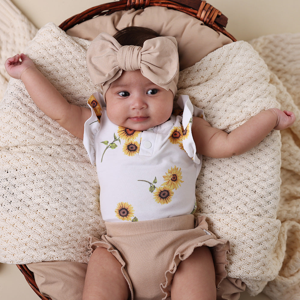 Sunflower Short Sleeve Organic Bodysuit with Frill - View 4