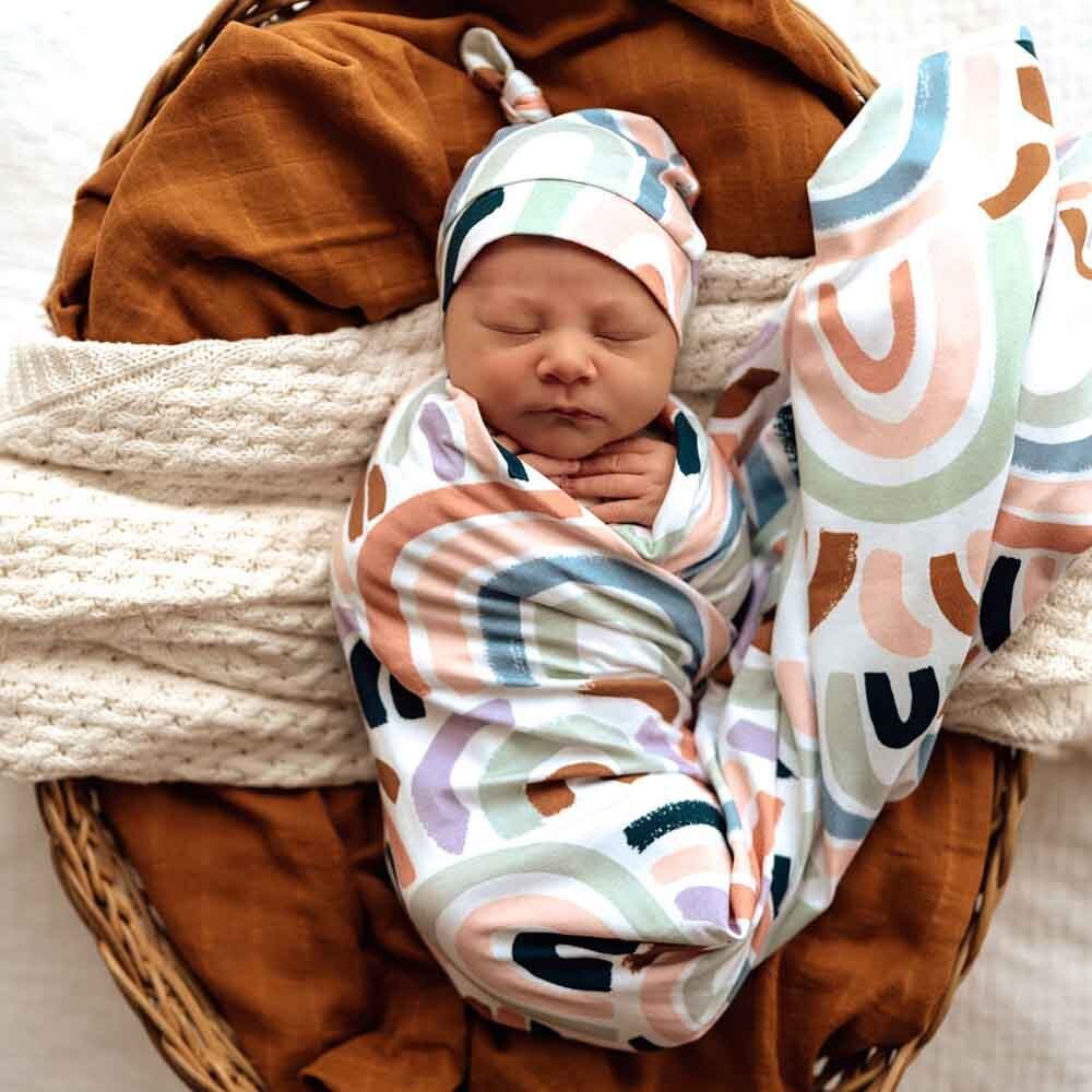 Rainbow Baby Organic Baby Jersey Swaddle Wrap & Beanie Snuggle Hunny