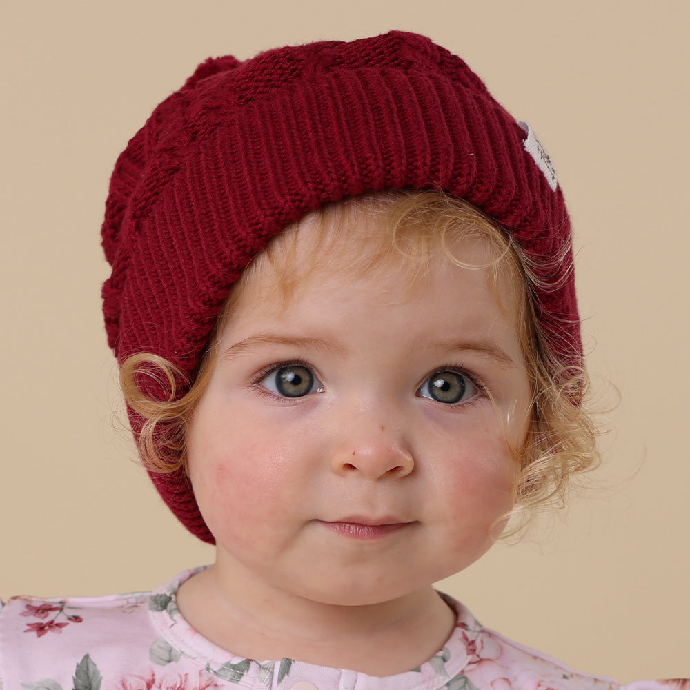 Raspberry Organic Baby Knit Beanie - View 8