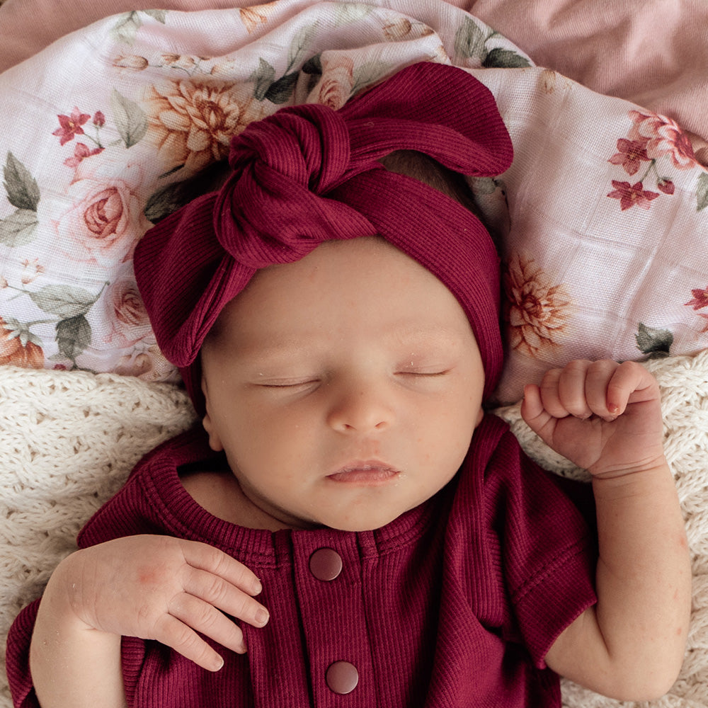 Raspberry Ribbed Organic Topknot - View 1