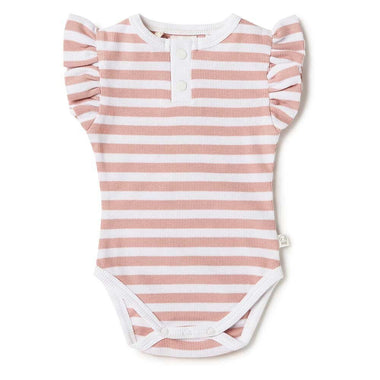 Rose Milk Stripe Short Sleeve Organic Bodysuit-Snuggle Hunny