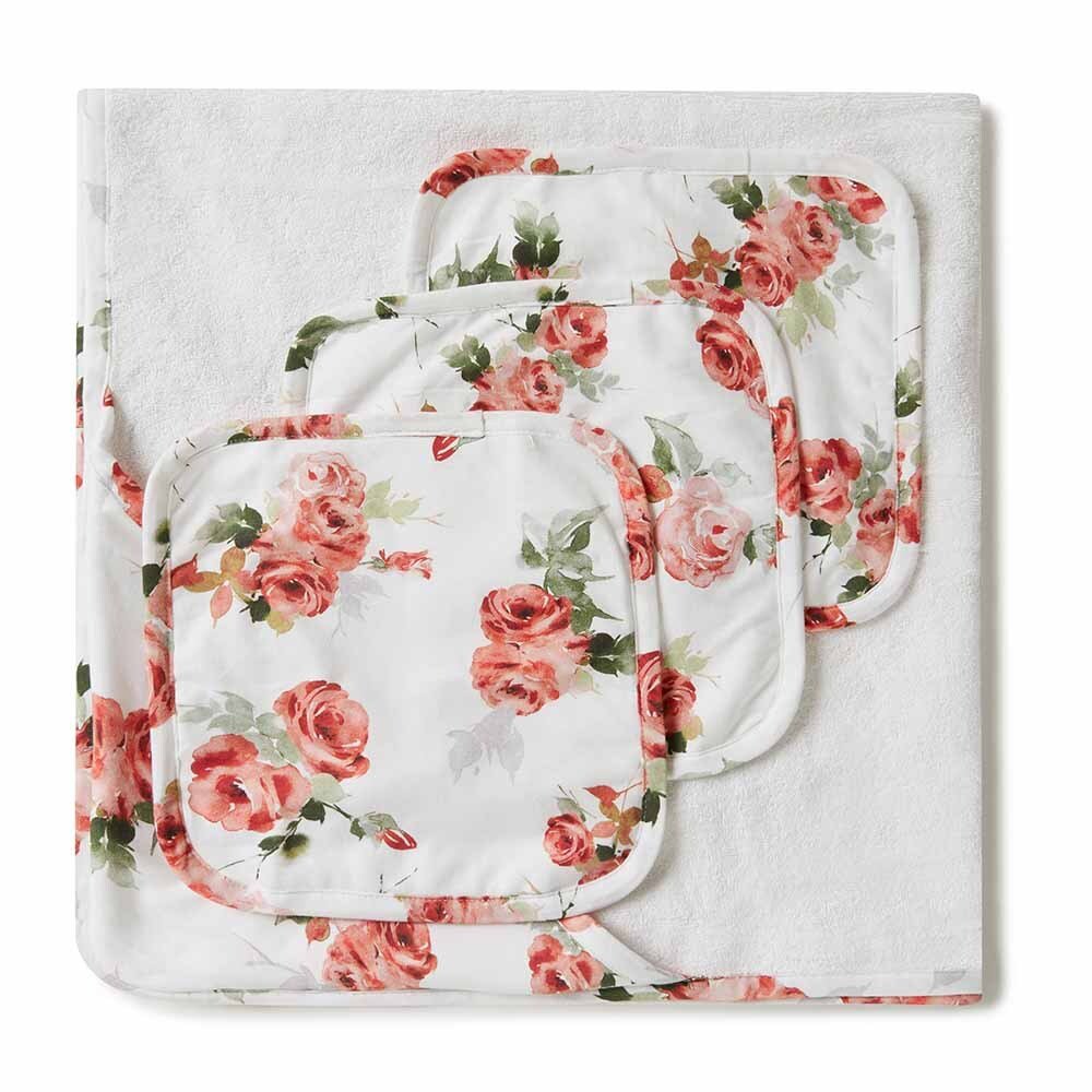 Rosebud Organic Baby Towel & Wash Cloth Set - View 1