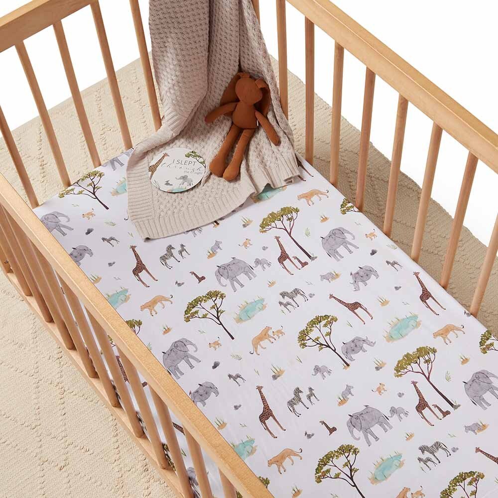 Safari Animal Jungle Cot Bed Fitted Sheet Cot Bedding Set With