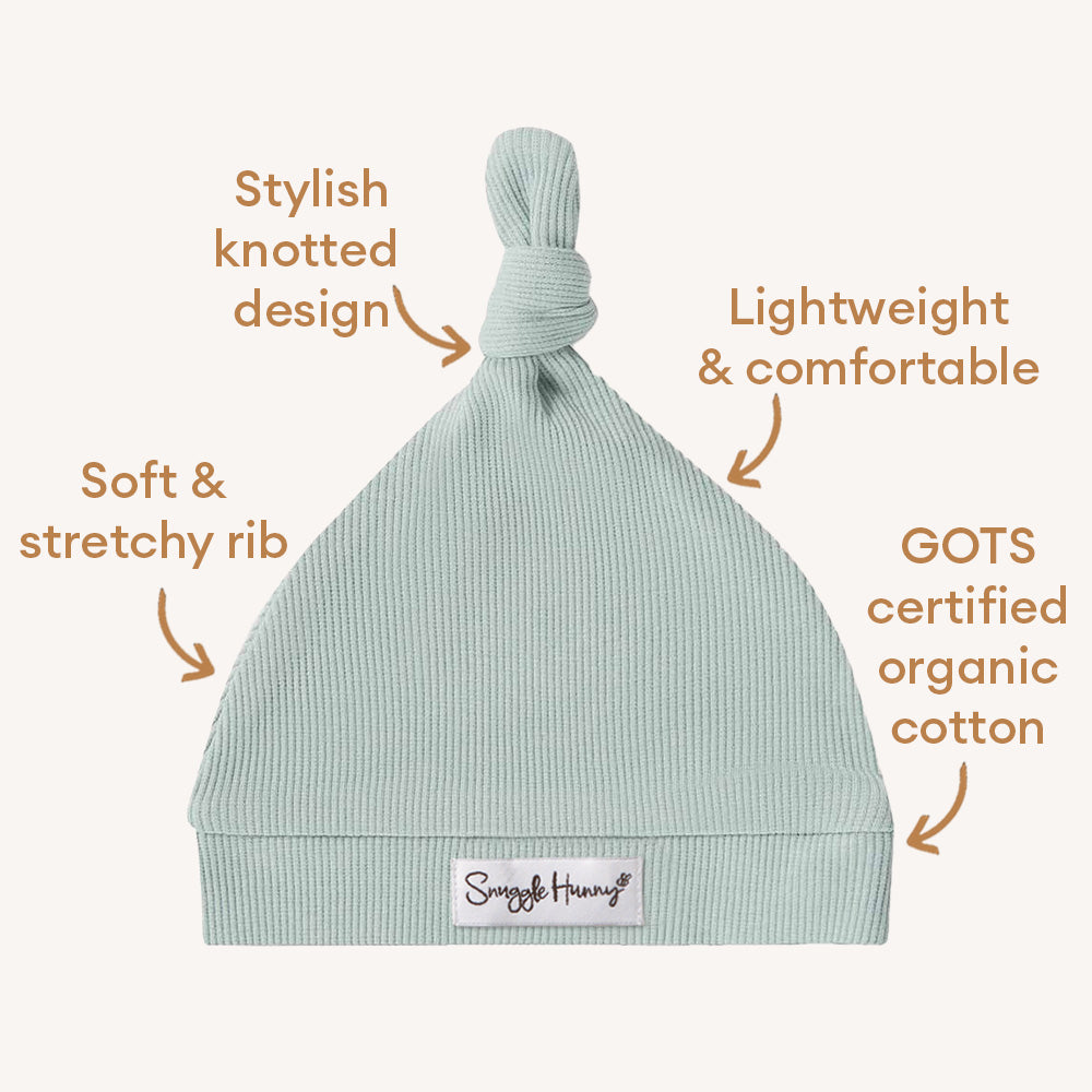 Sage Ribbed Organic Knotted Beanie - View 4