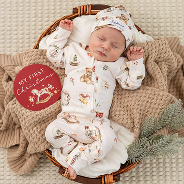Santa's Toy Shop Organic Snugglesuit Convertible Romper | Snuggle Hunny