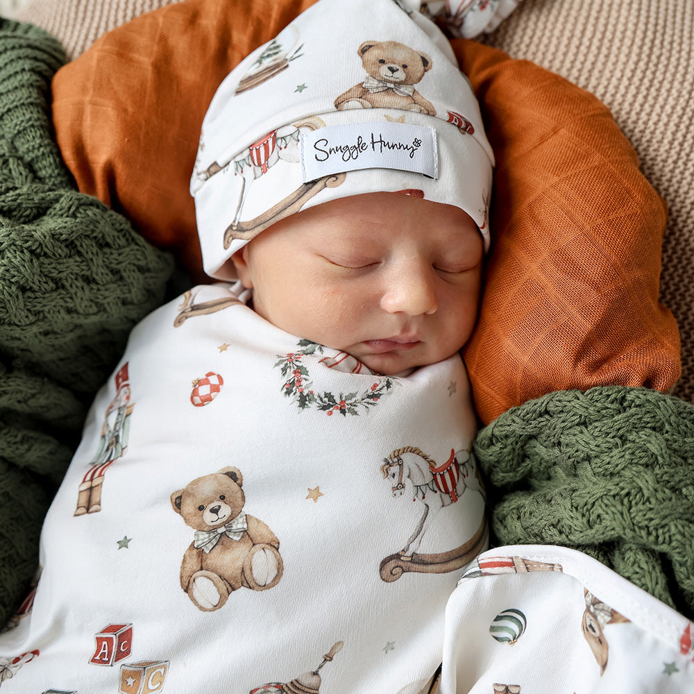 Santa's Toy Shop Organic Jersey Wrap & Beanie Set - View 3