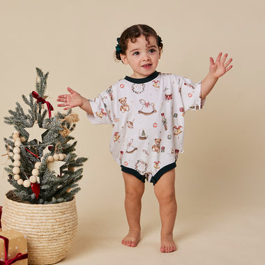 Santa's Toy Shop Organic Oversized Romper | Snuggle Hunny