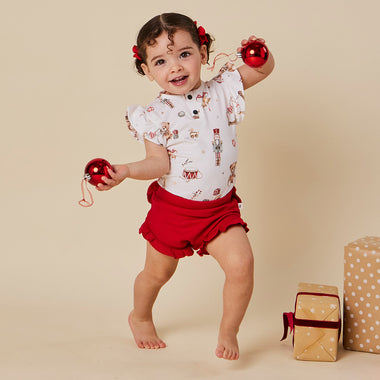 Santa's Toy Shop Short Sleeve Organic Bodysuit with Frill | Snuggle Hunny