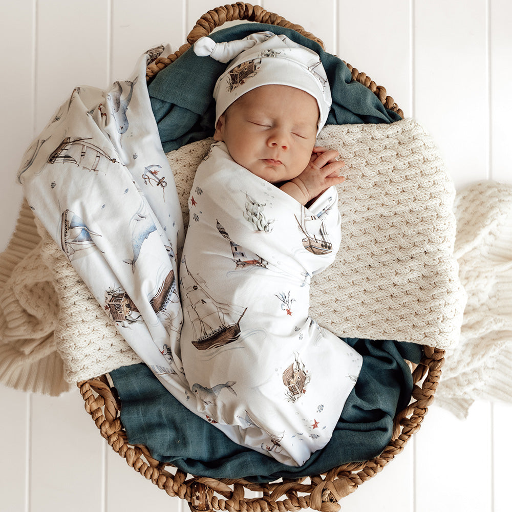 Set Sail Organic Jersey Wrap & Beanie Set - View 1