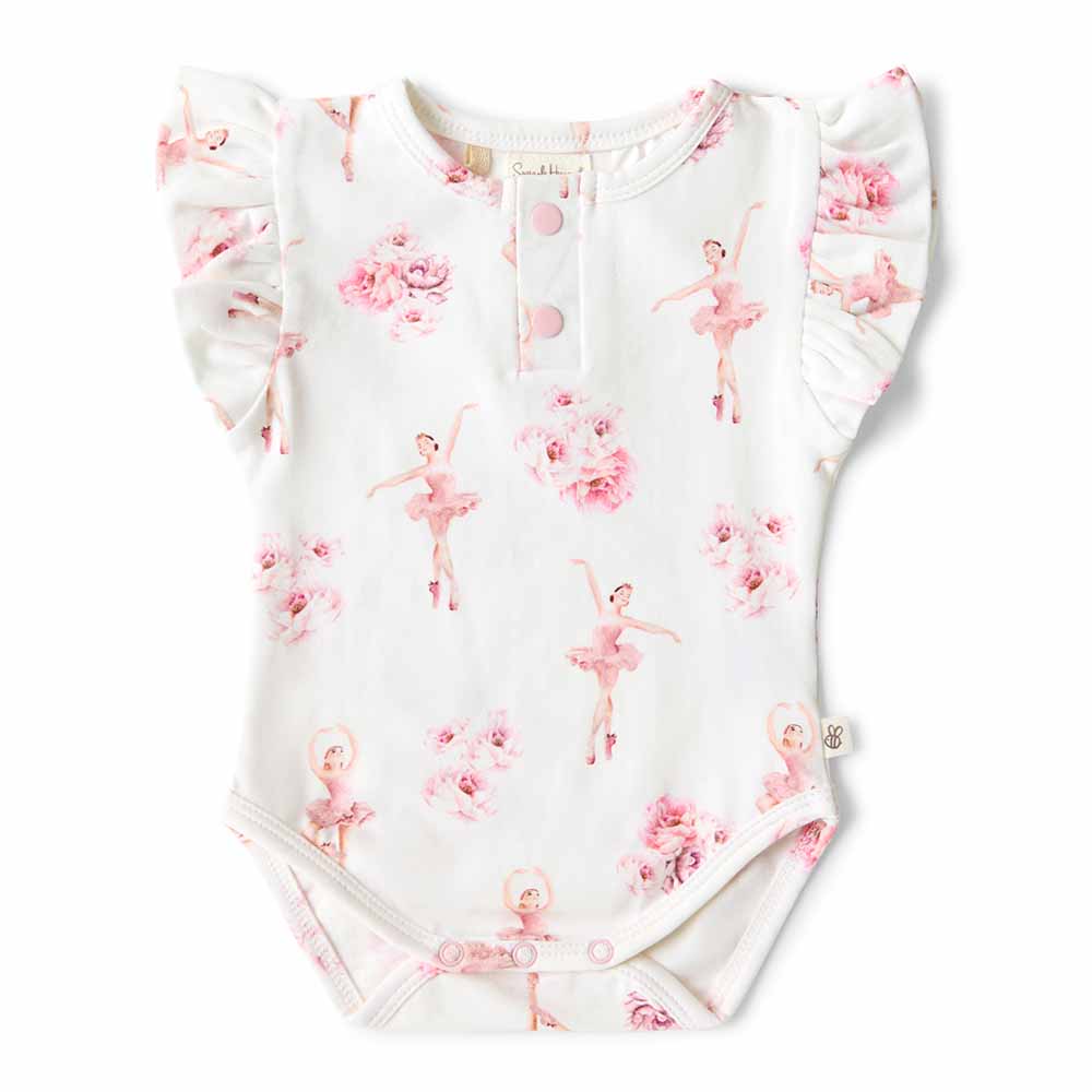 Ballerina Short Sleeve Organic Bodysuit with Frill - View 2