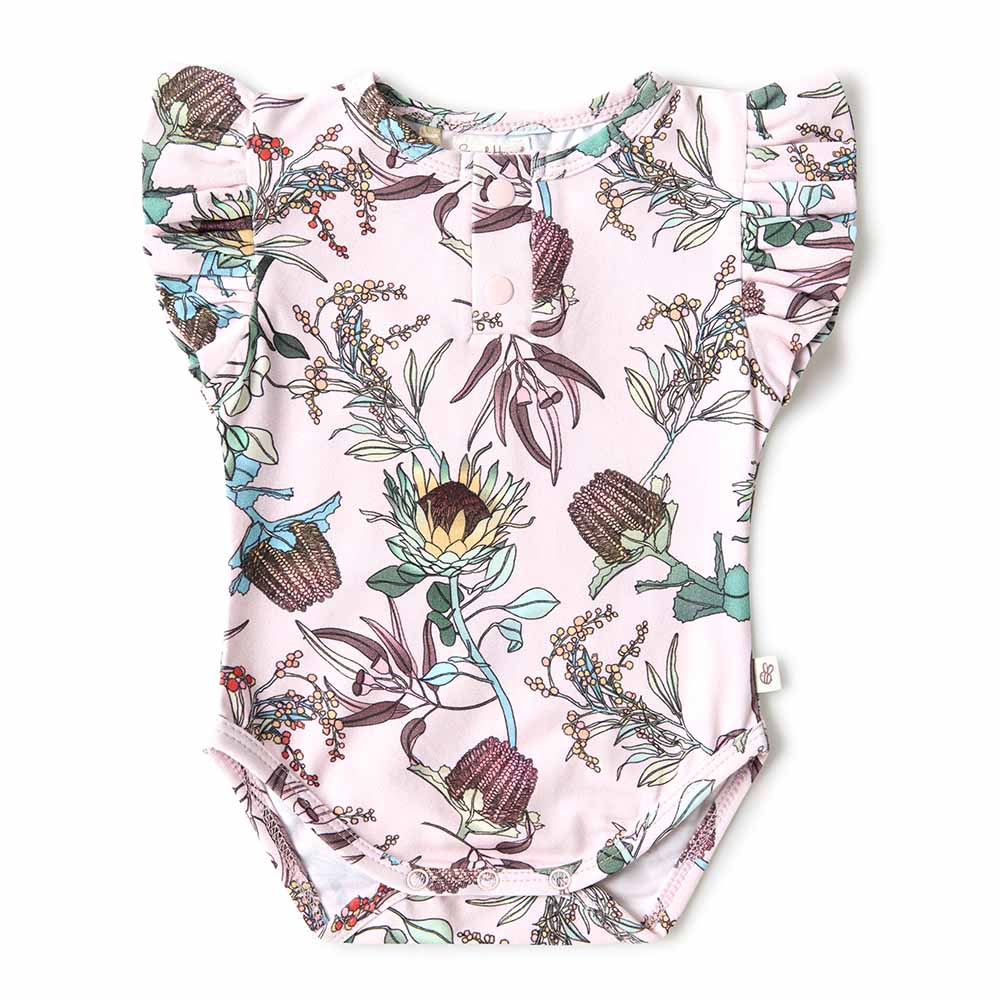 Banksia Short Sleeve Organic Bodysuit with Frill - View 2