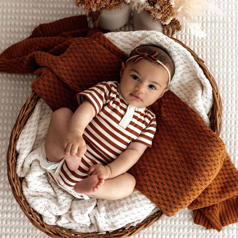 Biscuit Stripe Short Sleeve Organic Bodysuit - View 6