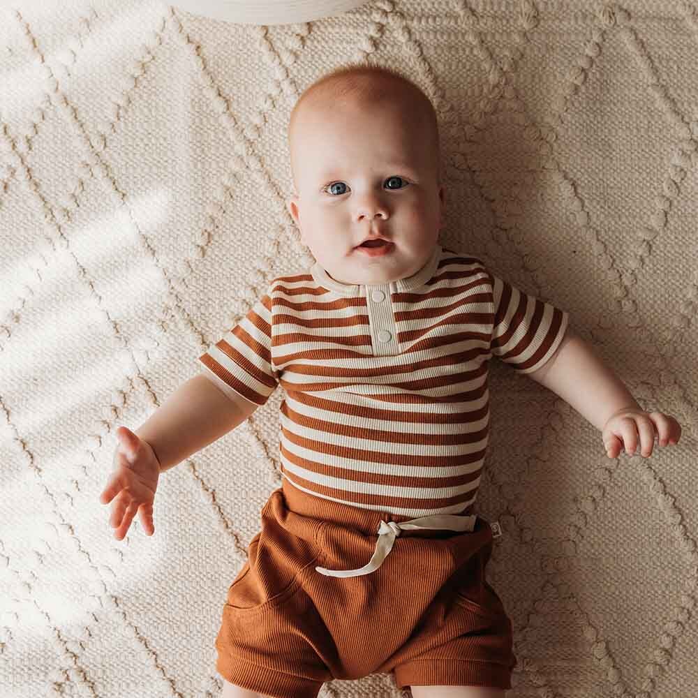 Biscuit Stripe Short Sleeve Organic Bodysuit - View 8