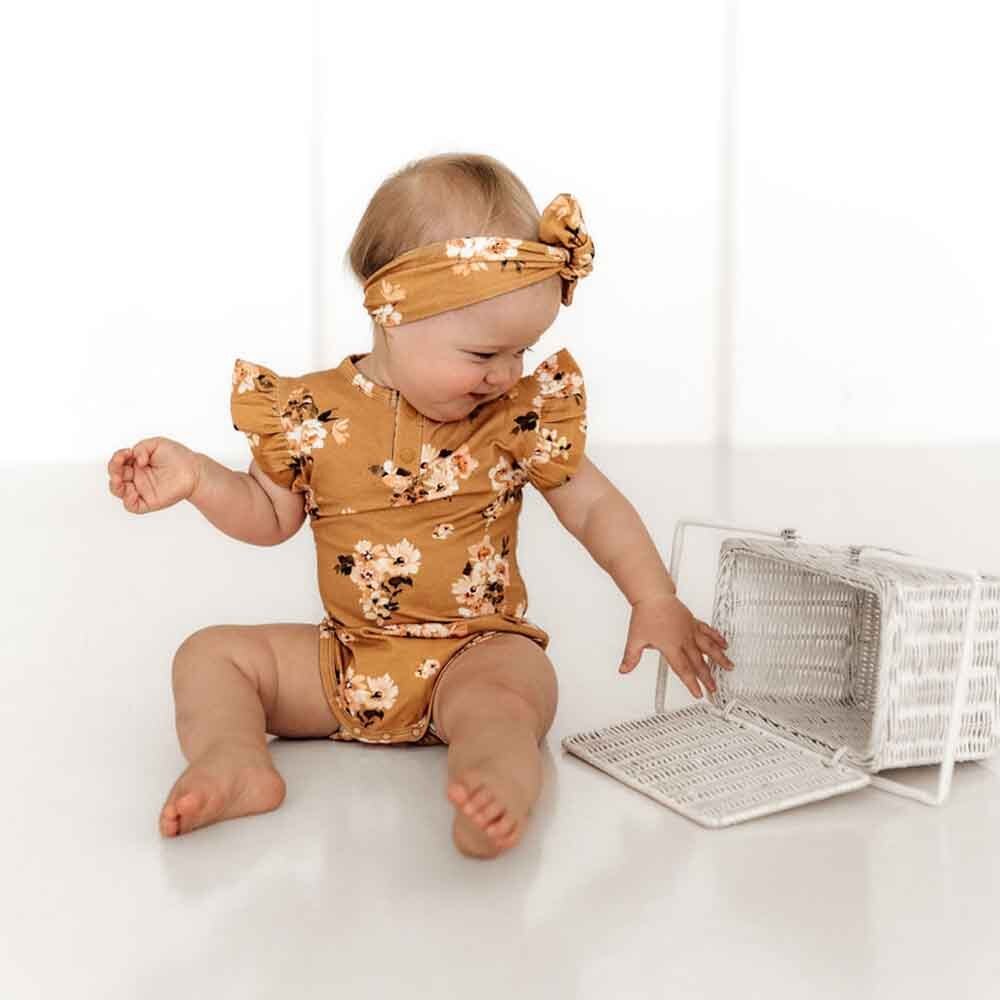 Golden Flower Short Sleeve Organic Bodysuit - View 8