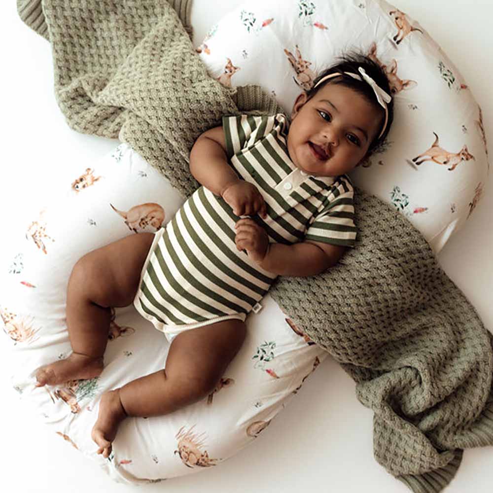 Olive Stripe Short Sleeve Organic Bodysuit - View 9